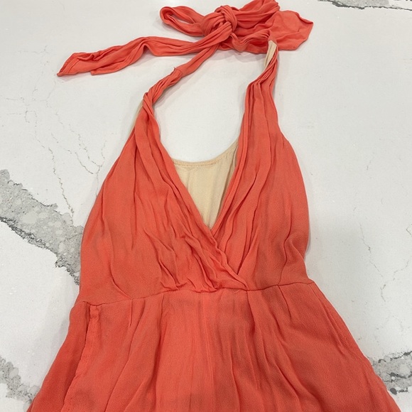 Ark & Co Coral Rayon Romper with nude underlay. Halter/tie neck - Picture 2 of 4